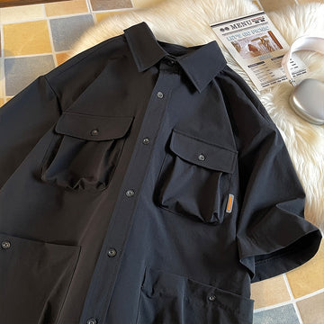 Wiaofellas Men's Multi-Pocket Workwear Short Sleeve Shirt - Perfect for Casual and Work Occasions